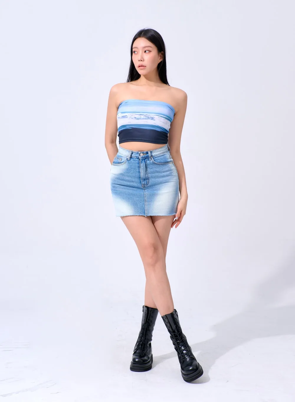 Tie Dye Denim Mini Skirt IA327 sold by Lewkin product image thumbnail 2