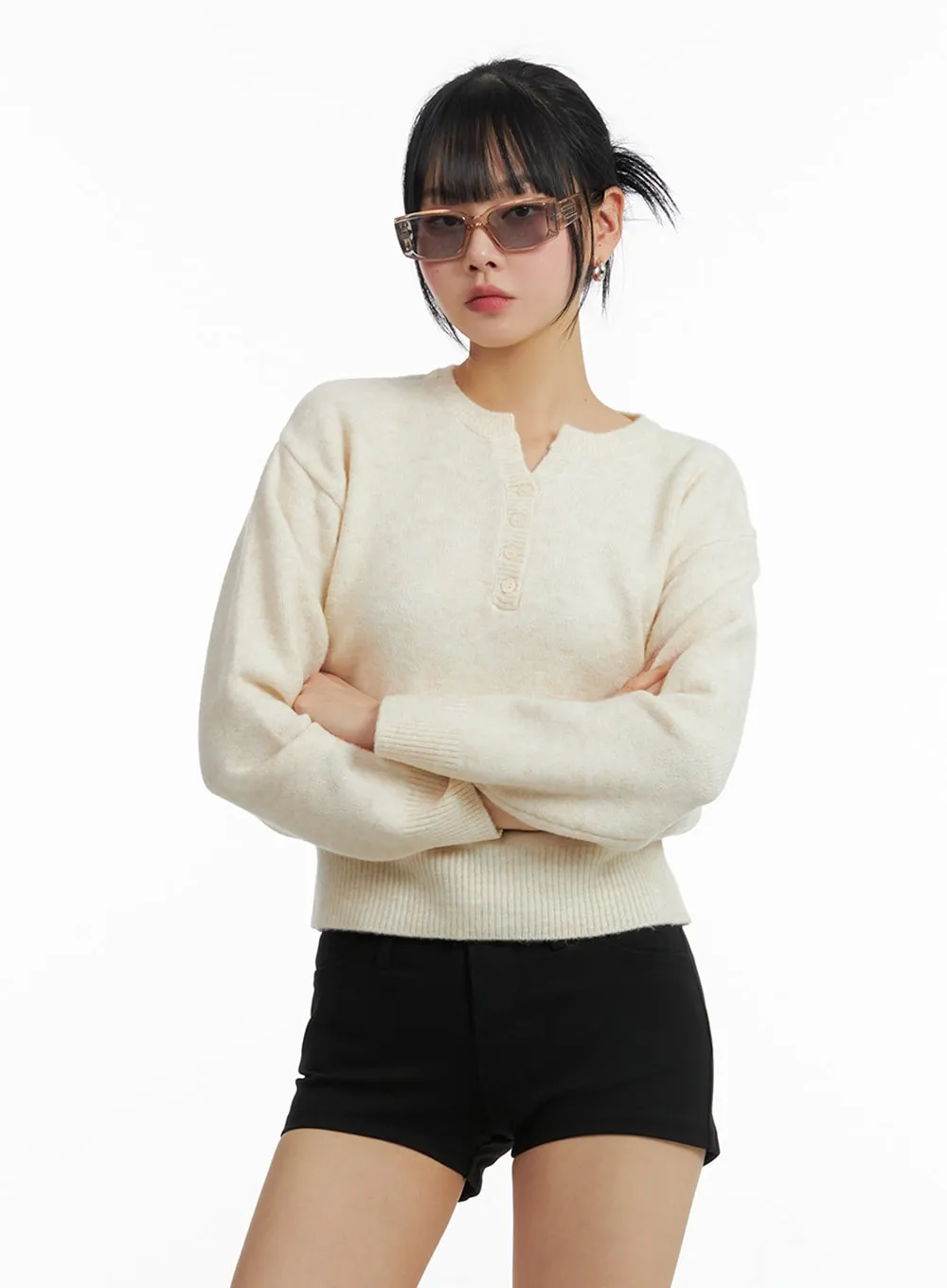 Solid Wool Blend V-Neck Sweater IF402 sold by Lewkin product image thumbnail 3