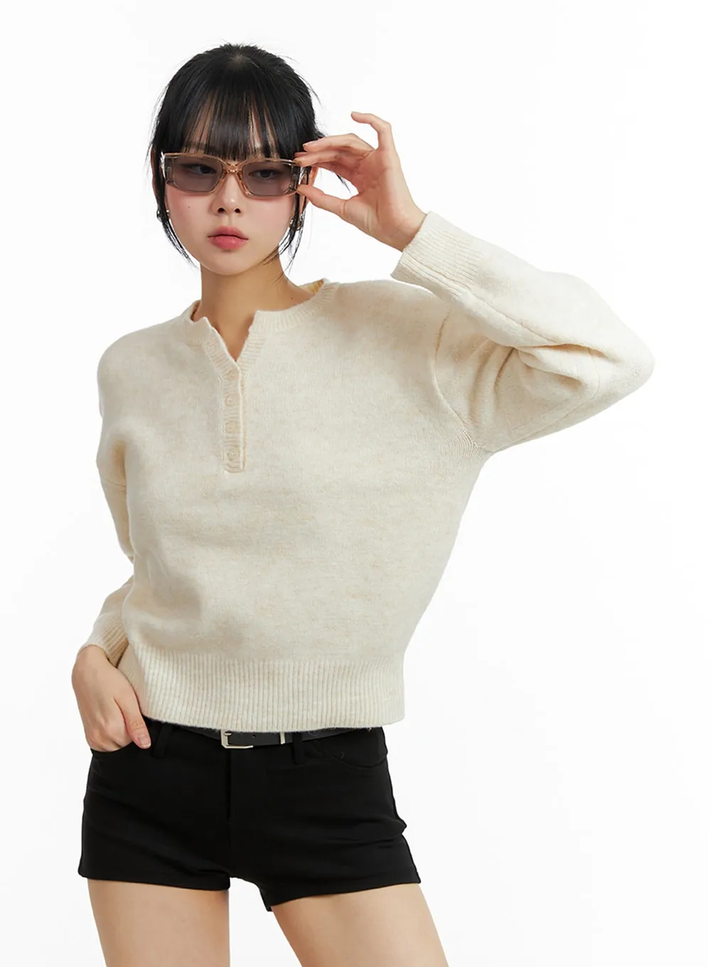 Solid Wool Blend V-Neck Sweater IF402 sold by Lewkin