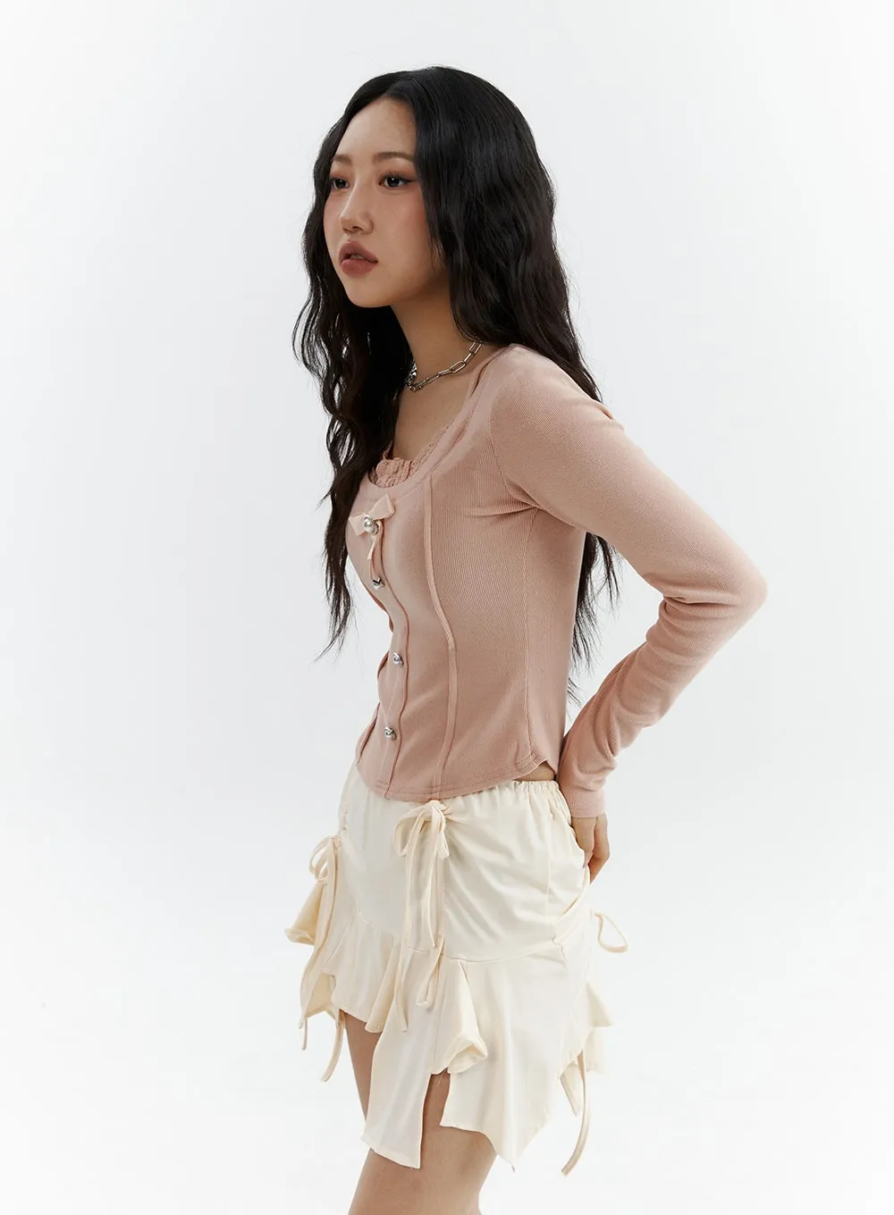 Lace Corset Button Top CJ425 sold by Lewkin product image thumbnail 4