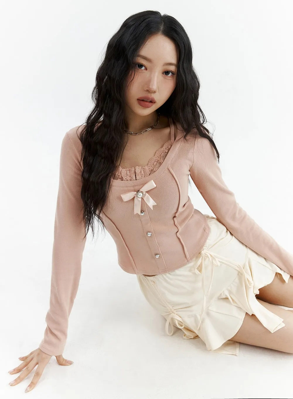 Lace Corset Button Top CJ425 sold by Lewkin