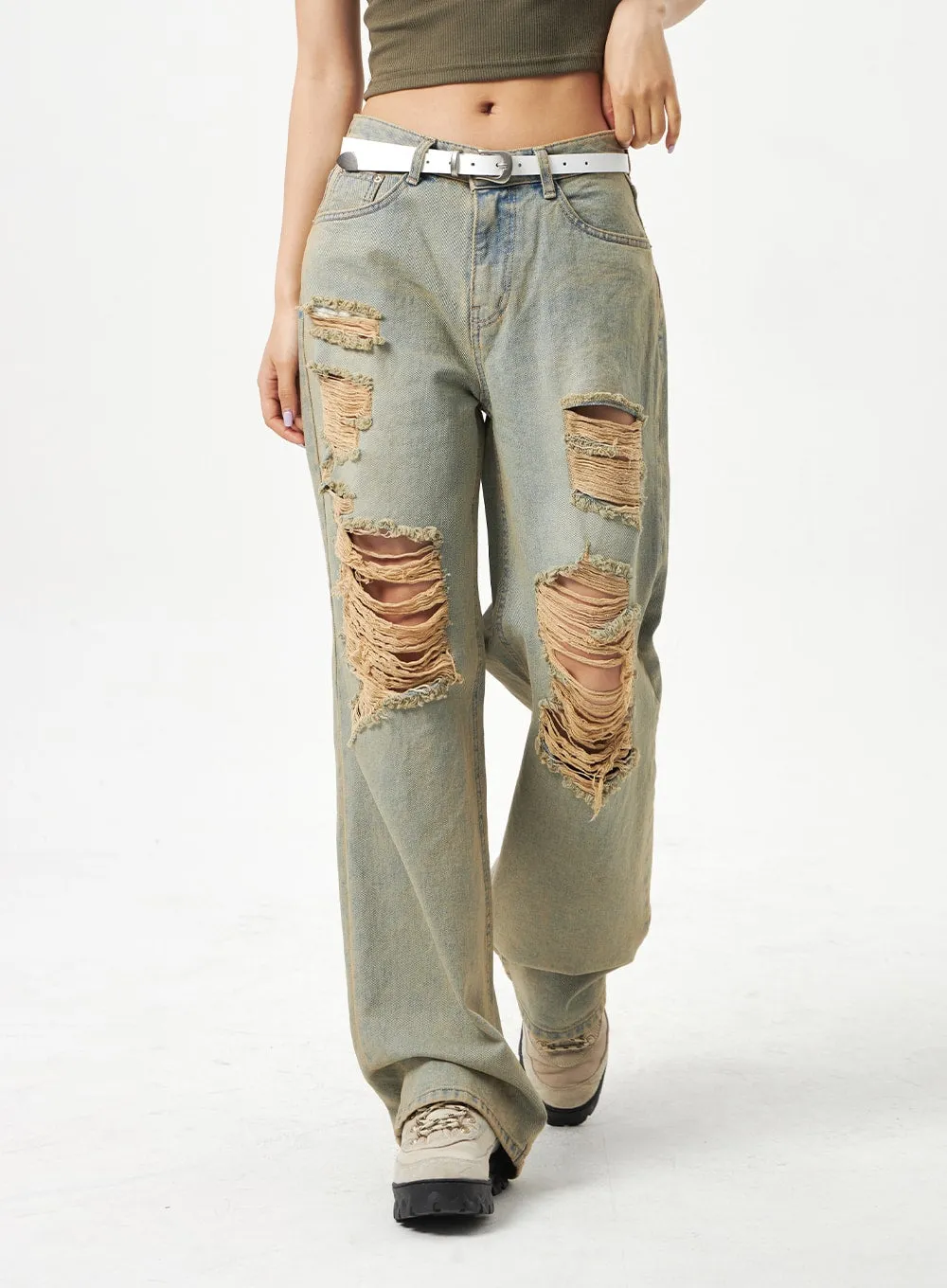 Wide Leg Ripped Jeans CA320 sold by Lewkin product image thumbnail 4