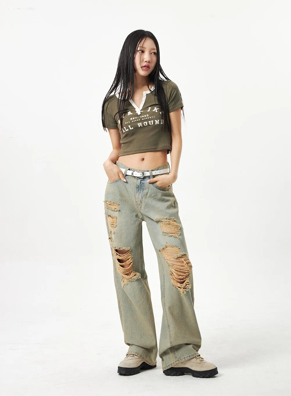 Wide Leg Ripped Jeans CA320 sold by Lewkin product image thumbnail 3