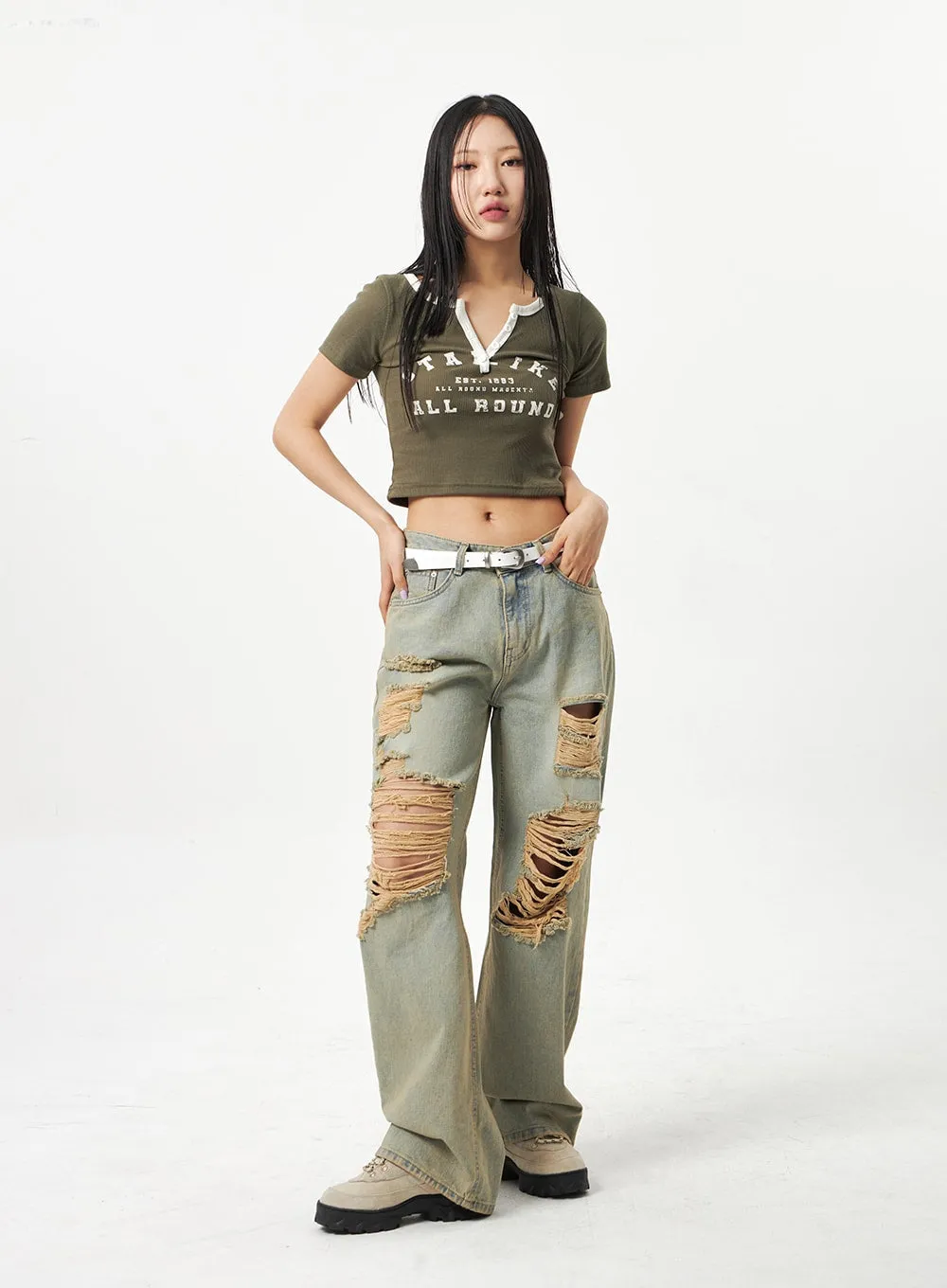 Wide Leg Ripped Jeans CA320 sold by Lewkin product image thumbnail 2