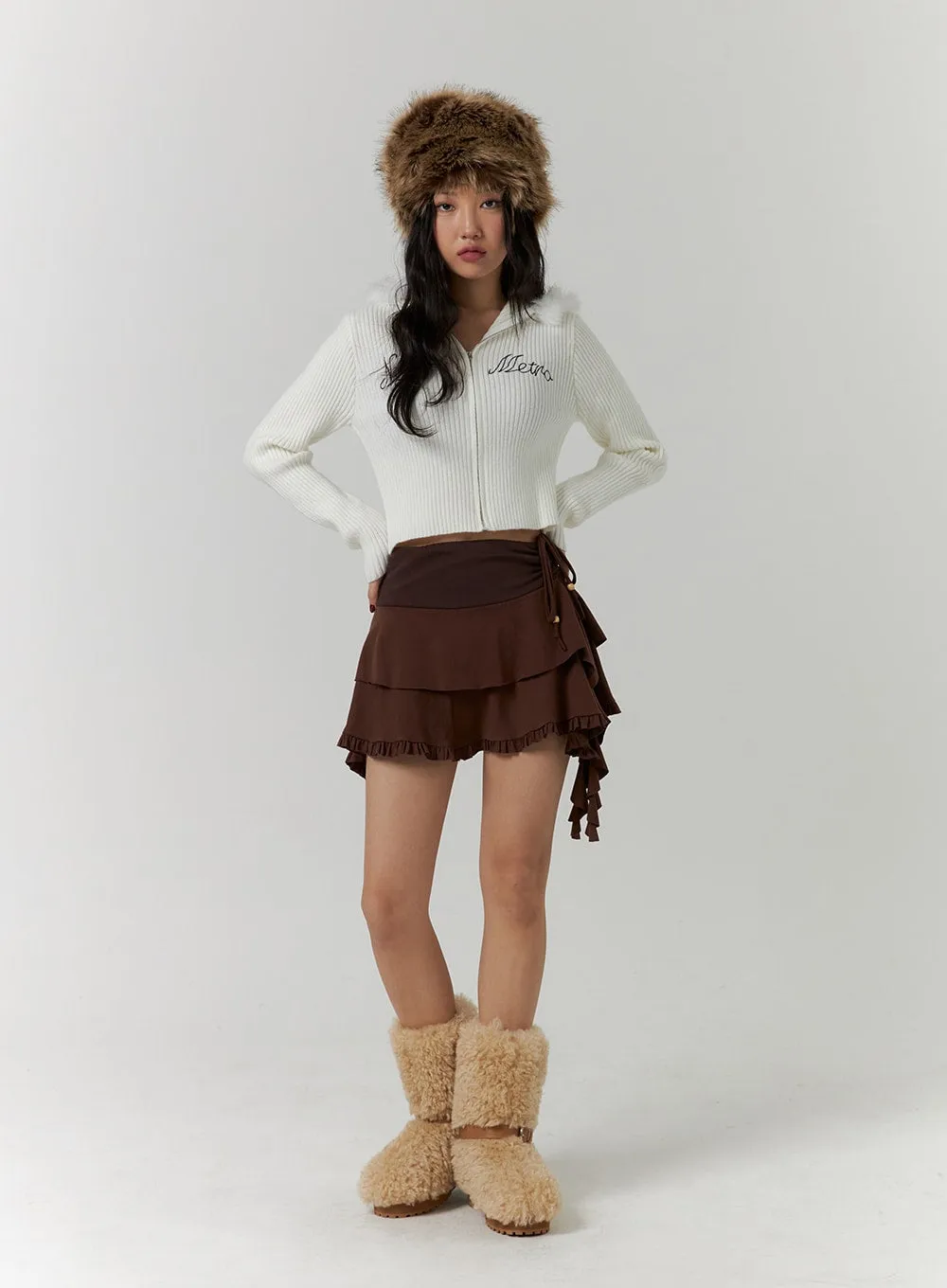 Zip-Up Lettering Hooded Crop Knit Top CD314 sold by Lewkin product image thumbnail 3