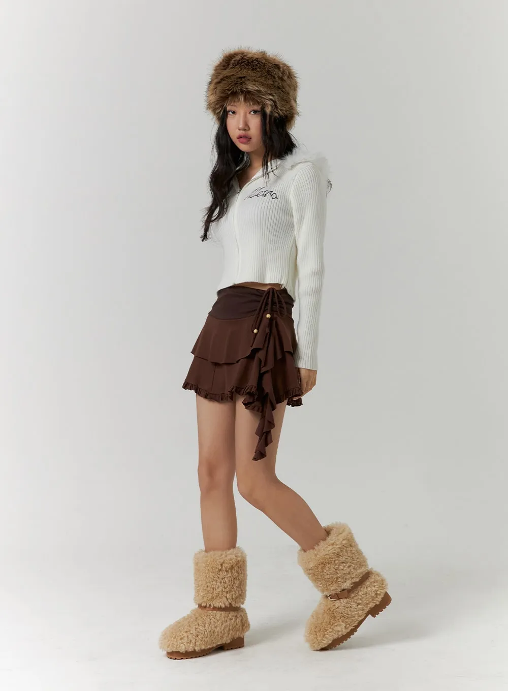 Zip-Up Lettering Hooded Crop Knit Top CD314 sold by Lewkin product image thumbnail 4