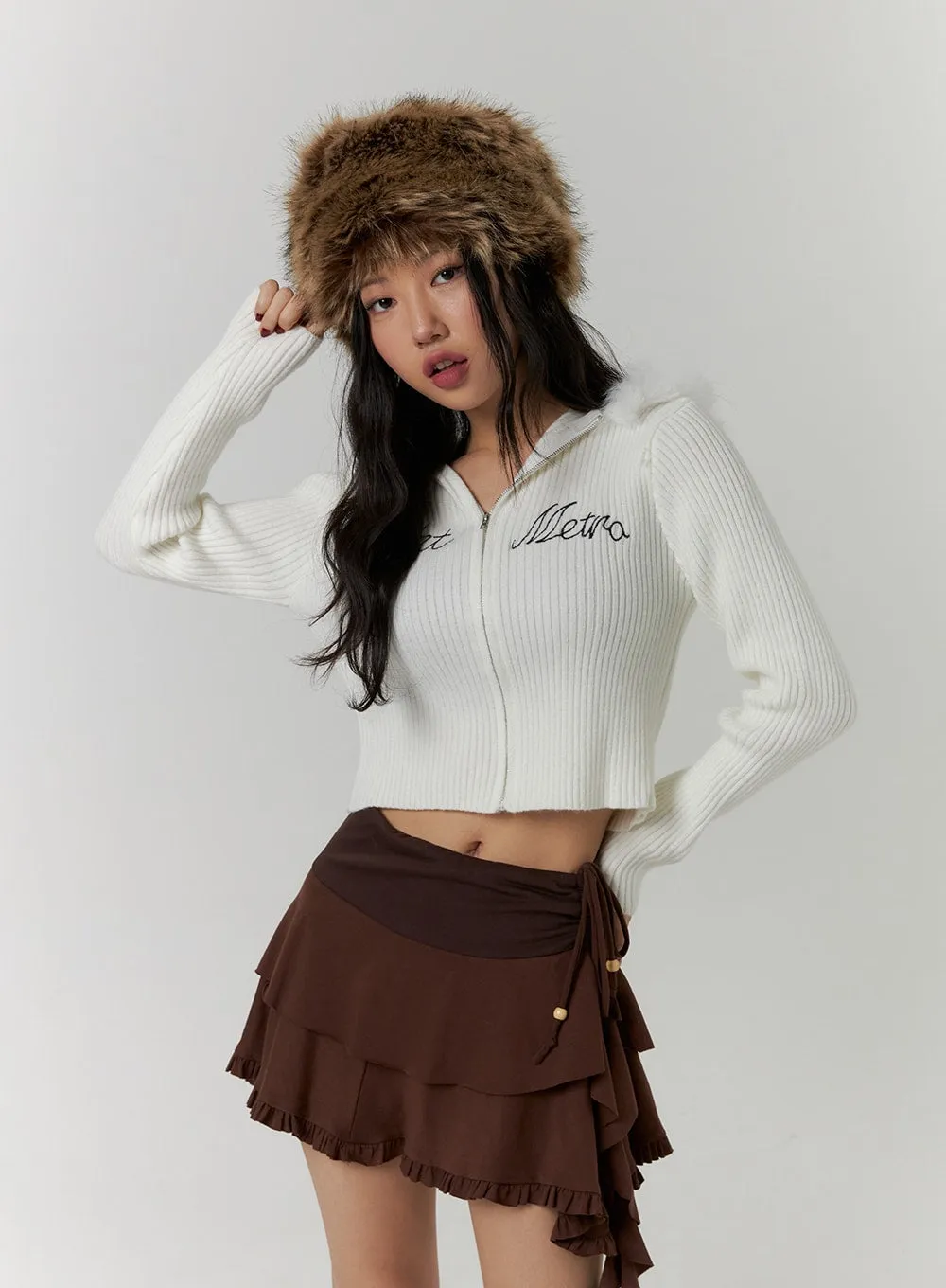 Zip-Up Lettering Hooded Crop Knit Top CD314 sold by Lewkin product image thumbnail 2