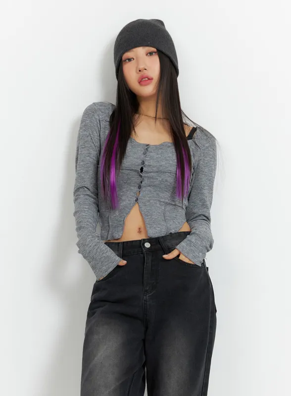 Slit Buttoned Crop Top IM405 sold by Lewkin