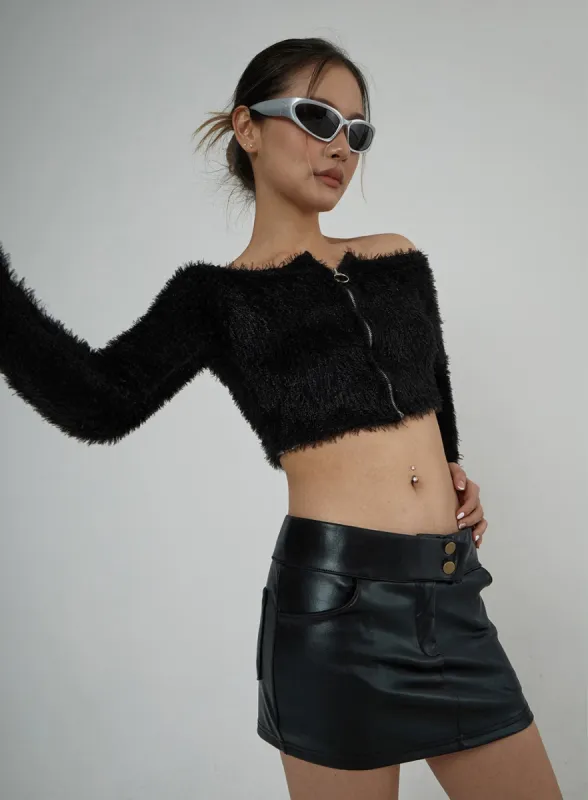 Off-Shoulder Zipper Faux Fur Cropped Top CJ302 sold by Lewkin