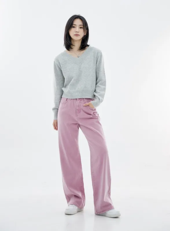 High Waist Straight Wide Leg Pants OO04 sold by Lewkin