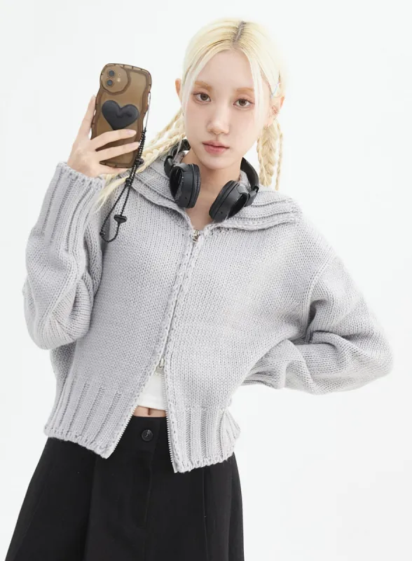 Oversized Zip-Up Knit Sweater IN330 sold by Lewkin