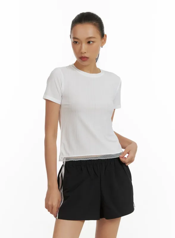 Lace Round Neck Tee CU414 sold by Lewkin