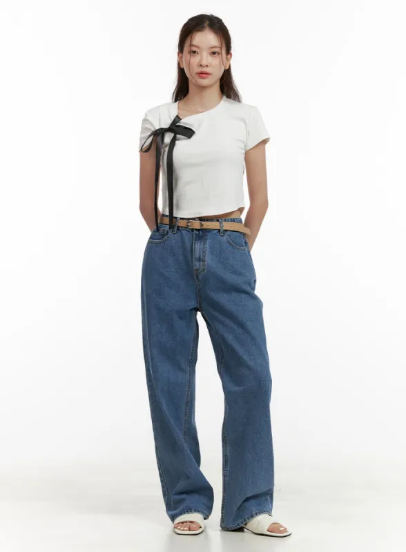 Denim Straight Leg Jeans OU413 sold by Lewkin