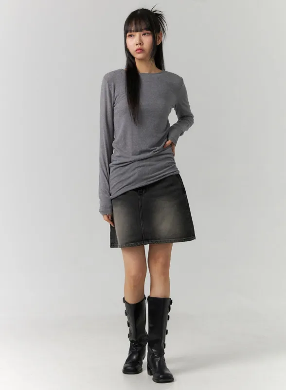 Washed Mini Denim Skirt CD307 sold by Lewkin