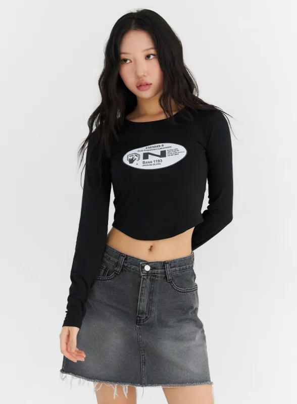 Round Neck Graphic Crop Tee CN306 sold by Lewkin
