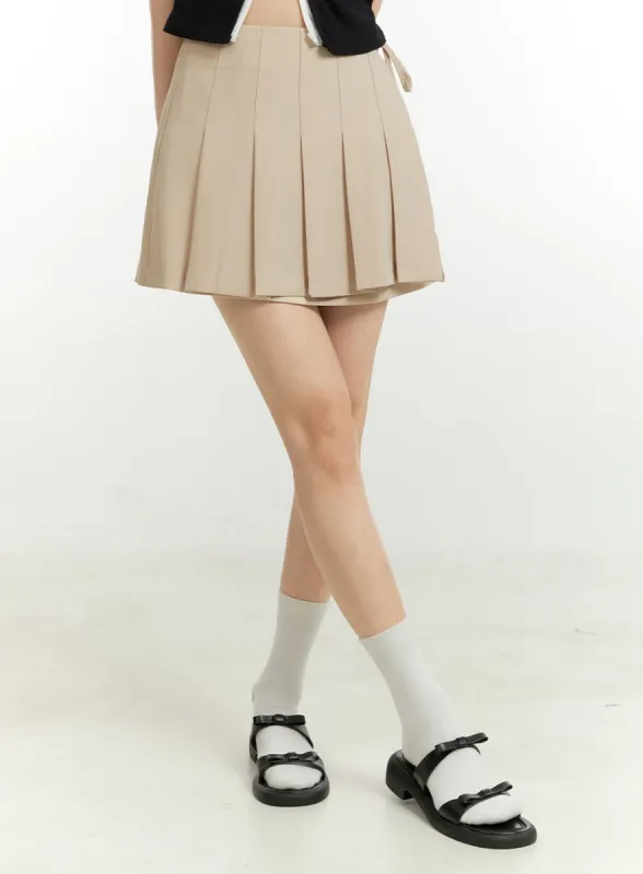 Pleated Solid Mini Skirt OU428 sold by Lewkin