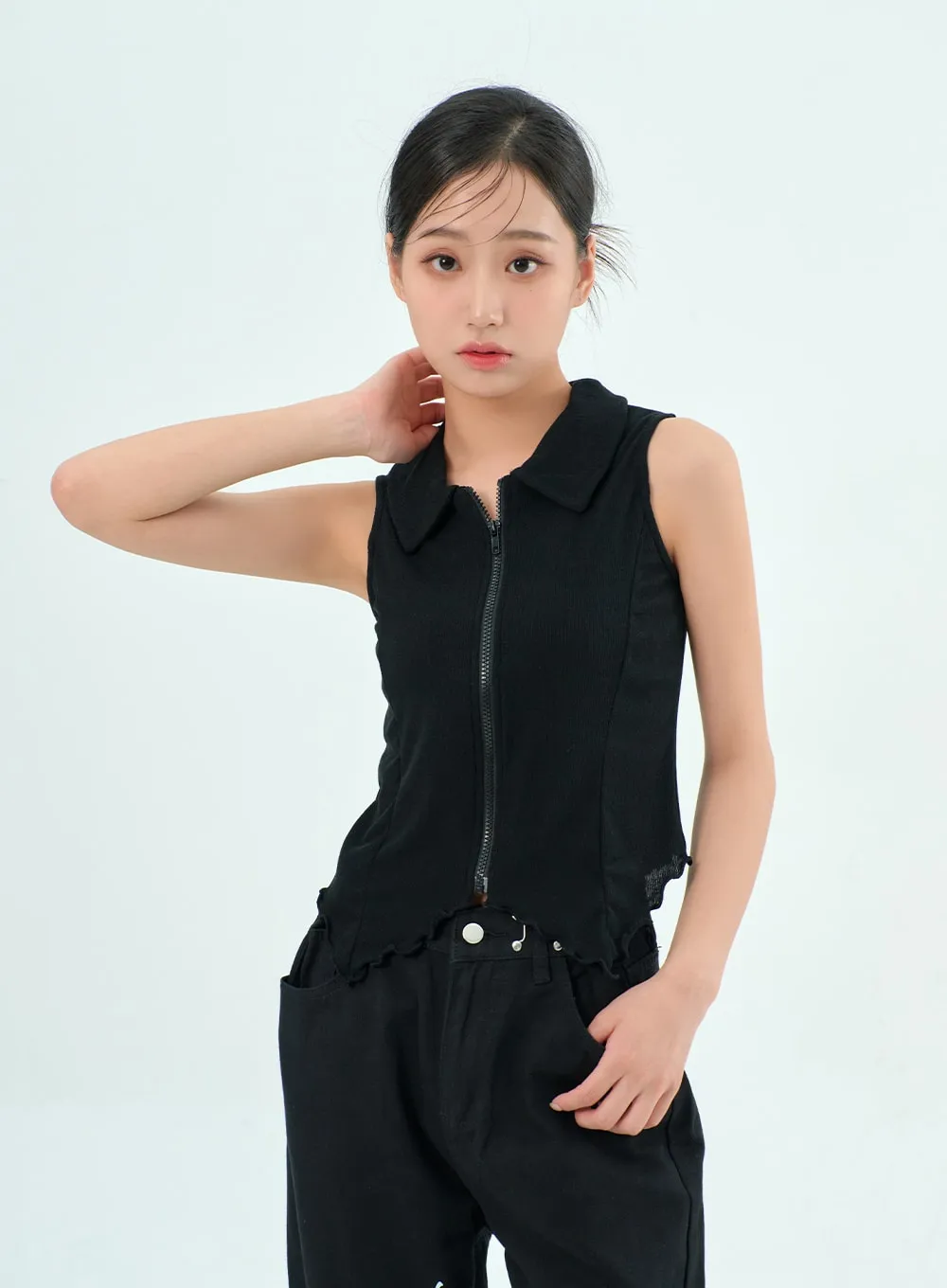Sleeveless Zip-Up Top BY308 sold by Lewkin product image thumbnail 3