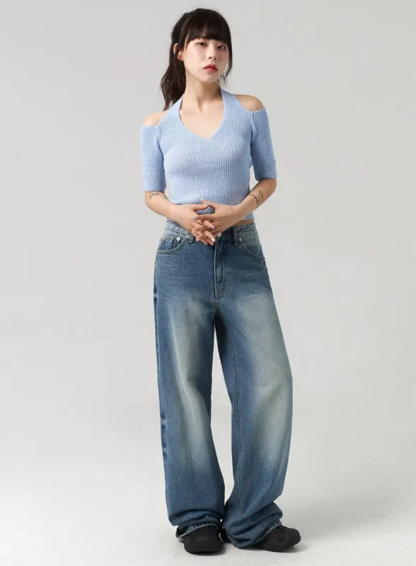 Mid-Wash Baggy Jeans CL312 sold by Lewkin