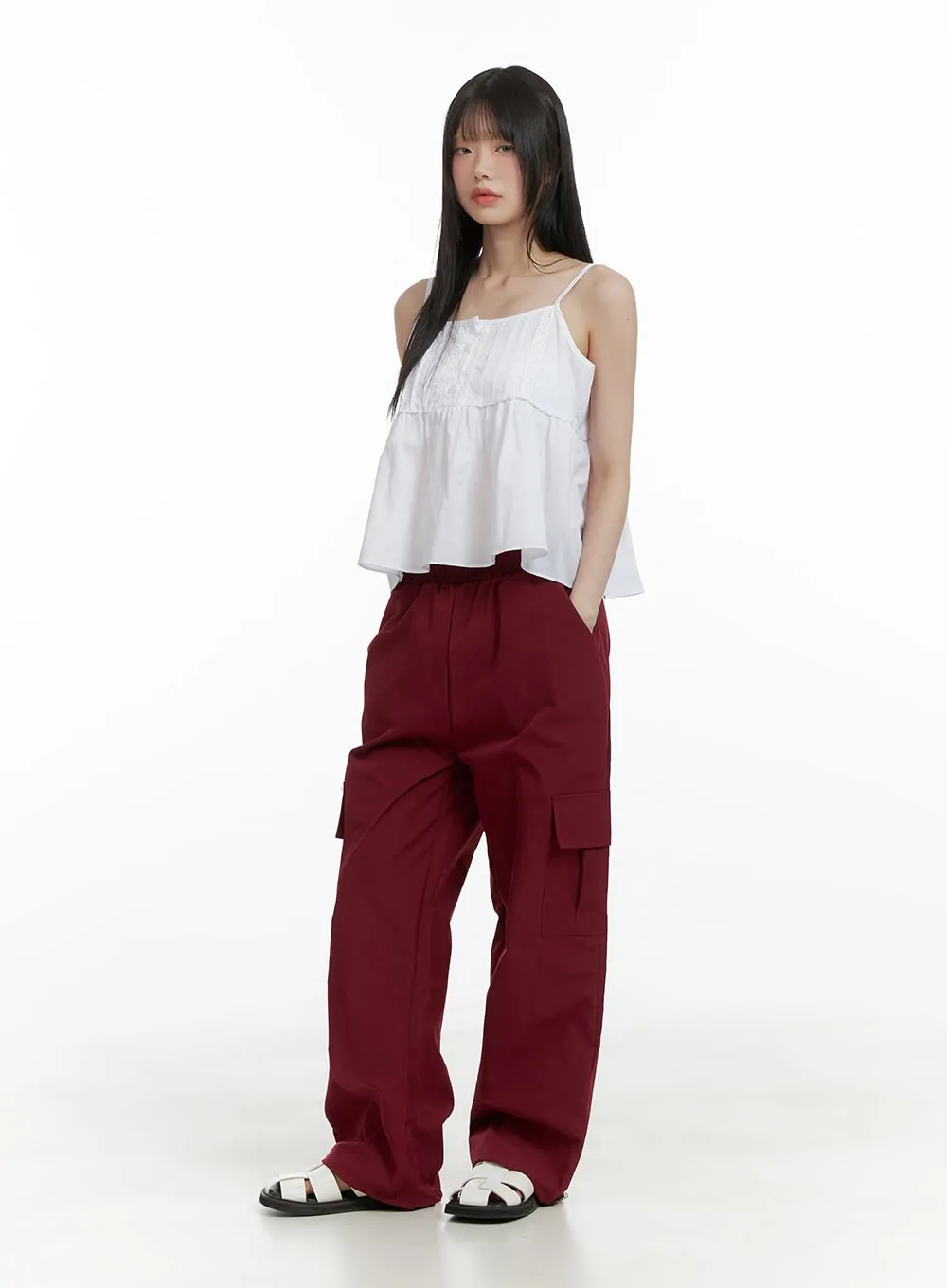 Solid String Waist Cargo Pants CL412 sold by Lewkin product image thumbnail 4