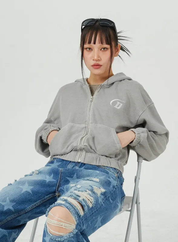 Embroidered Zip-Up Hoodie CM320 sold by Lewkin