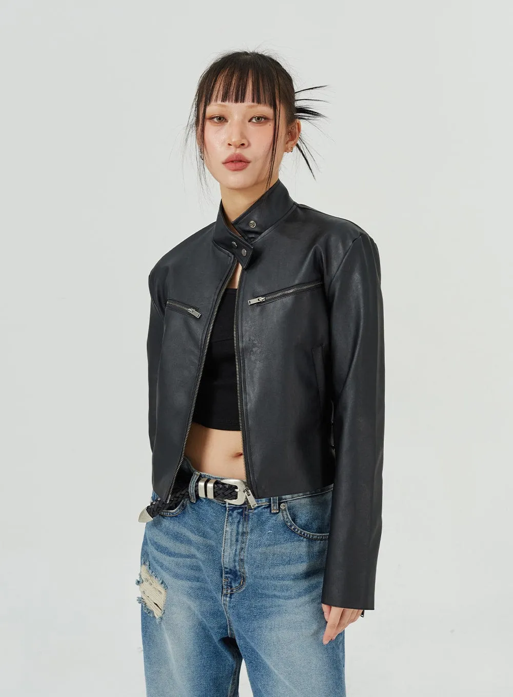 Standard Fit Faux Leather Jacket CM317 sold by Lewkin product image thumbnail 5