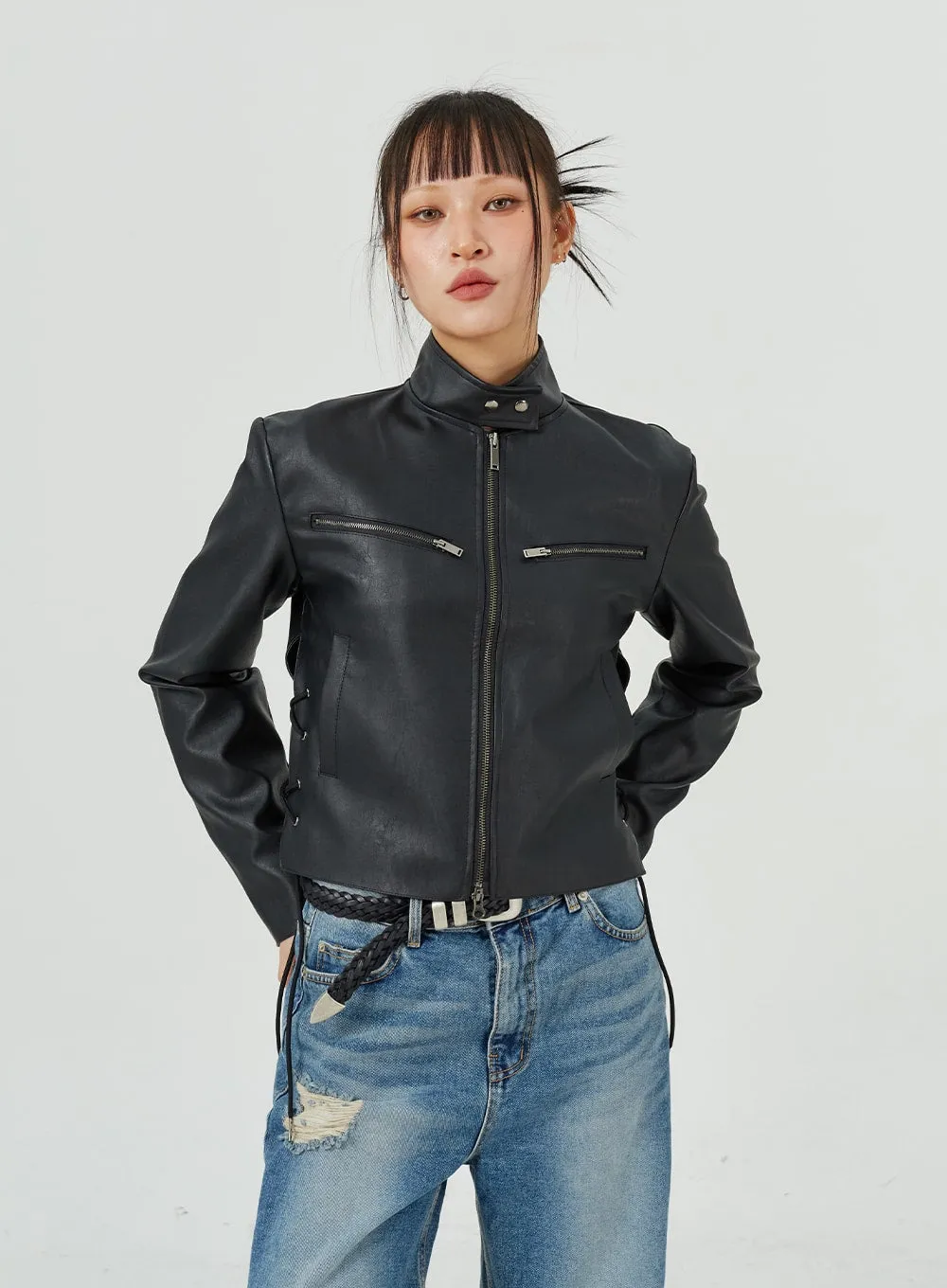 Standard Fit Faux Leather Jacket CM317 sold by Lewkin