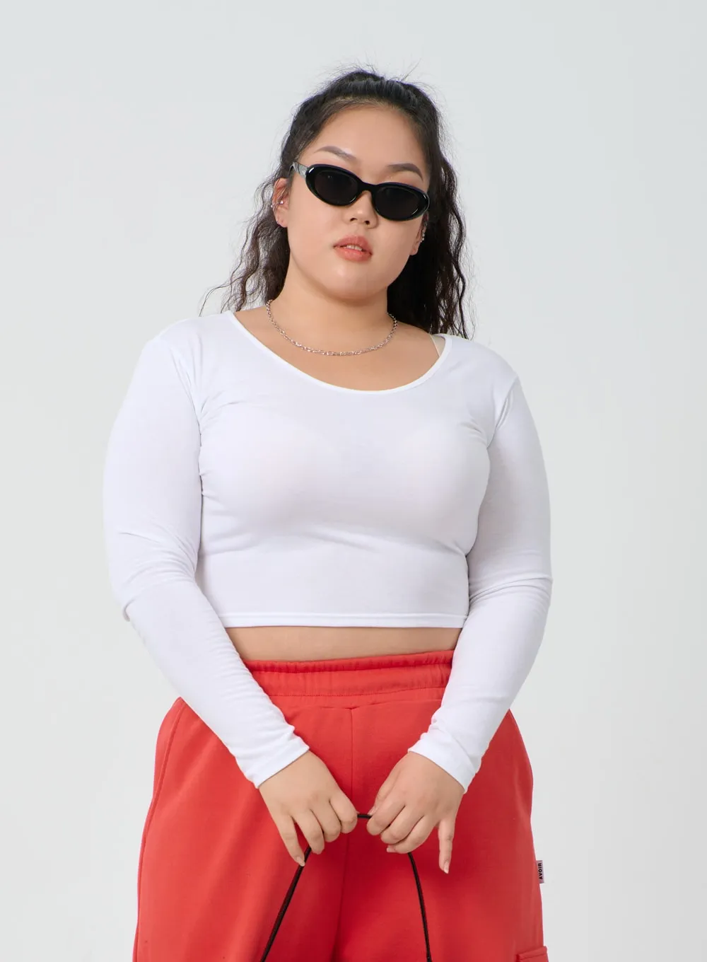Plus U-Neck Long Sleeve Cropped Top ID27 sold by Lewkin