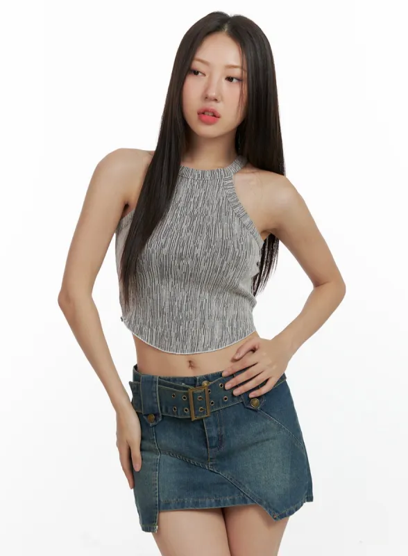 Halter Printed Crop Tank Top OL408 sold by Lewkin