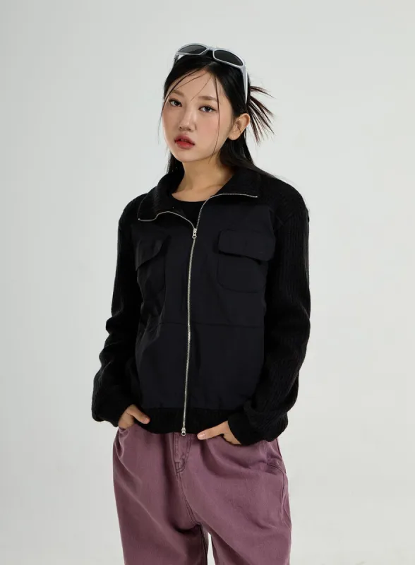 Front Pocket Zipper Knit Jacket CO31 sold by Lewkin