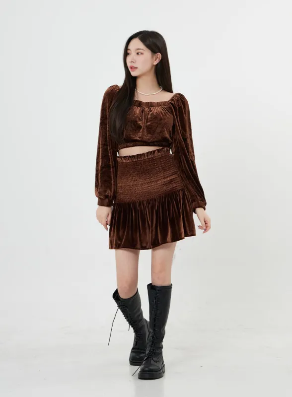 Velvet Elastic Semi Ruffle Mini Skirt BO31 sold by Lewkin