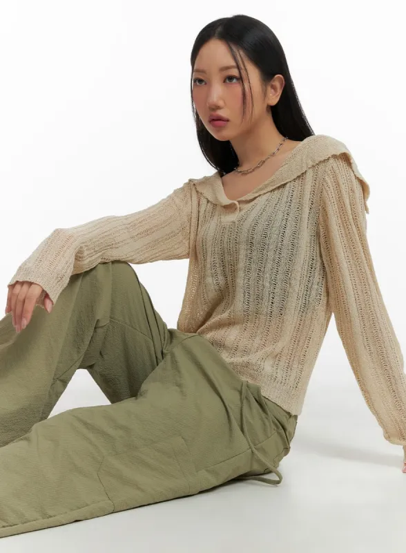 Shawl Collar Sheer Knit Top CM422 sold by Lewkin