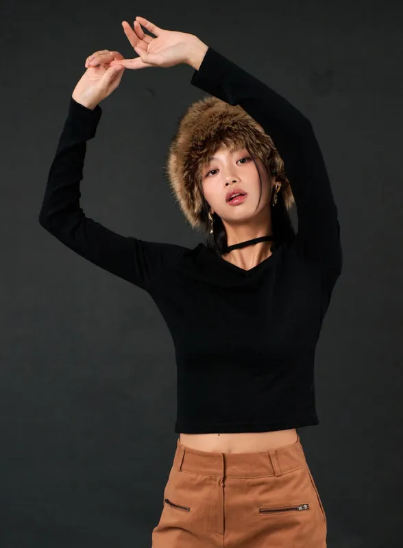 V-Neck Long Sleeve Crop Top IJ403 sold by Lewkin