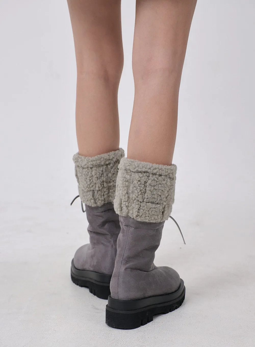 Ribbon Detail Suede Shearling Boots BD19 sold by Lewkin product image thumbnail 4