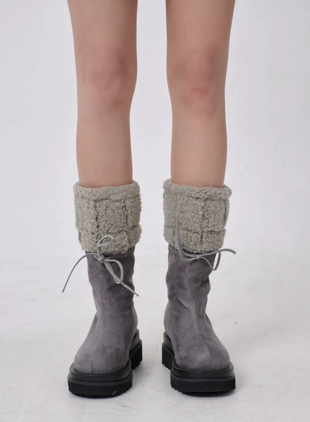 Ribbon Detail Suede Shearling Boots BD19 sold by Lewkin product image thumbnail 2