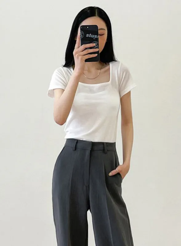 Square Neck Short Sleeve T Shirt F26 sold by Lewkin