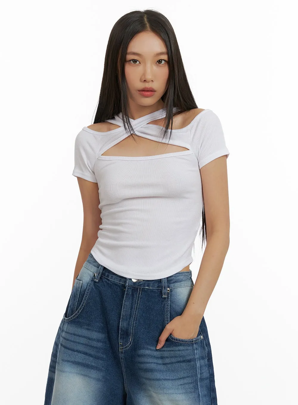 Twist Cut-Out Crop Top CU414 sold by Lewkin