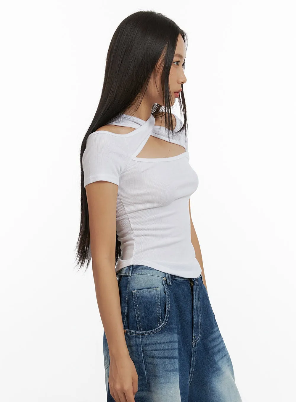 Twist Cut-Out Crop Top CU414 sold by Lewkin product image thumbnail 5