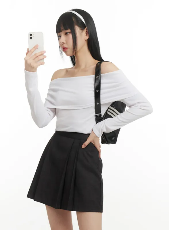 Solid Cotton Off Shoulder Long Sleeve Top IM406 sold by Lewkin