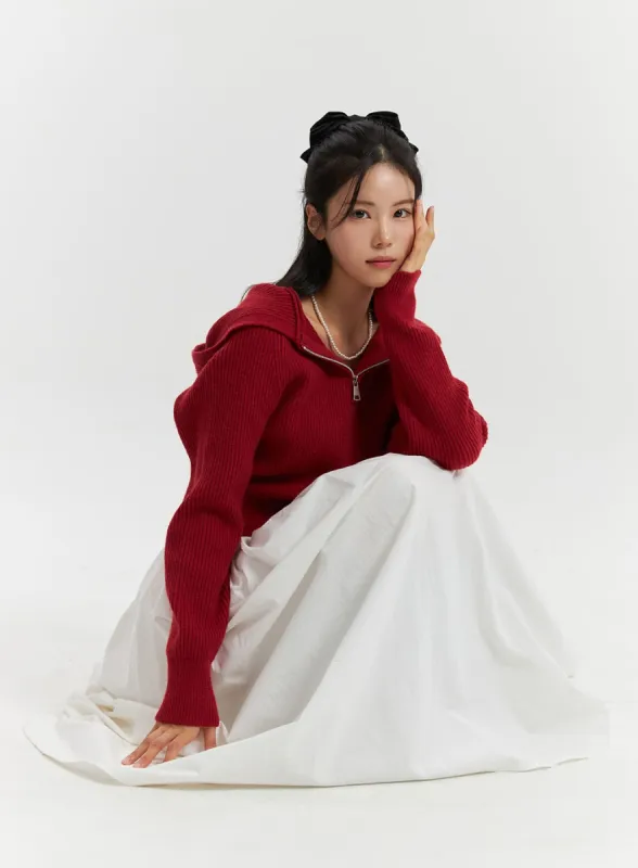 Long Sleeve Solid Zipper Pocket Knit Hoodie OD320 sold by Lewkin