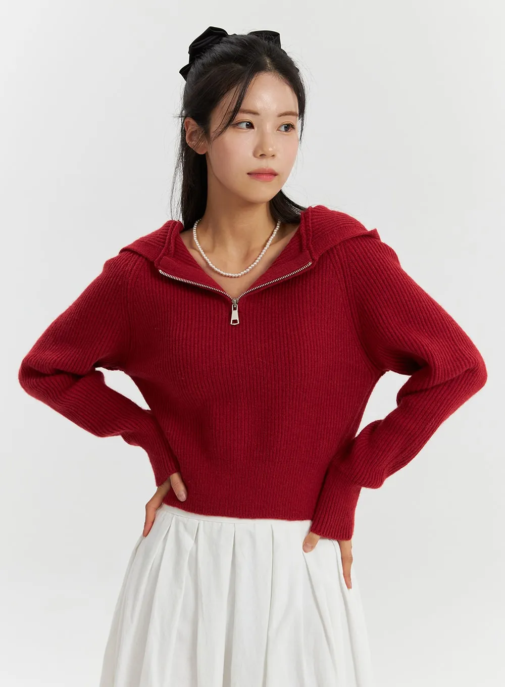Long Sleeve Solid Zipper Pocket Knit Hoodie OD320 sold by Lewkin product image thumbnail 5