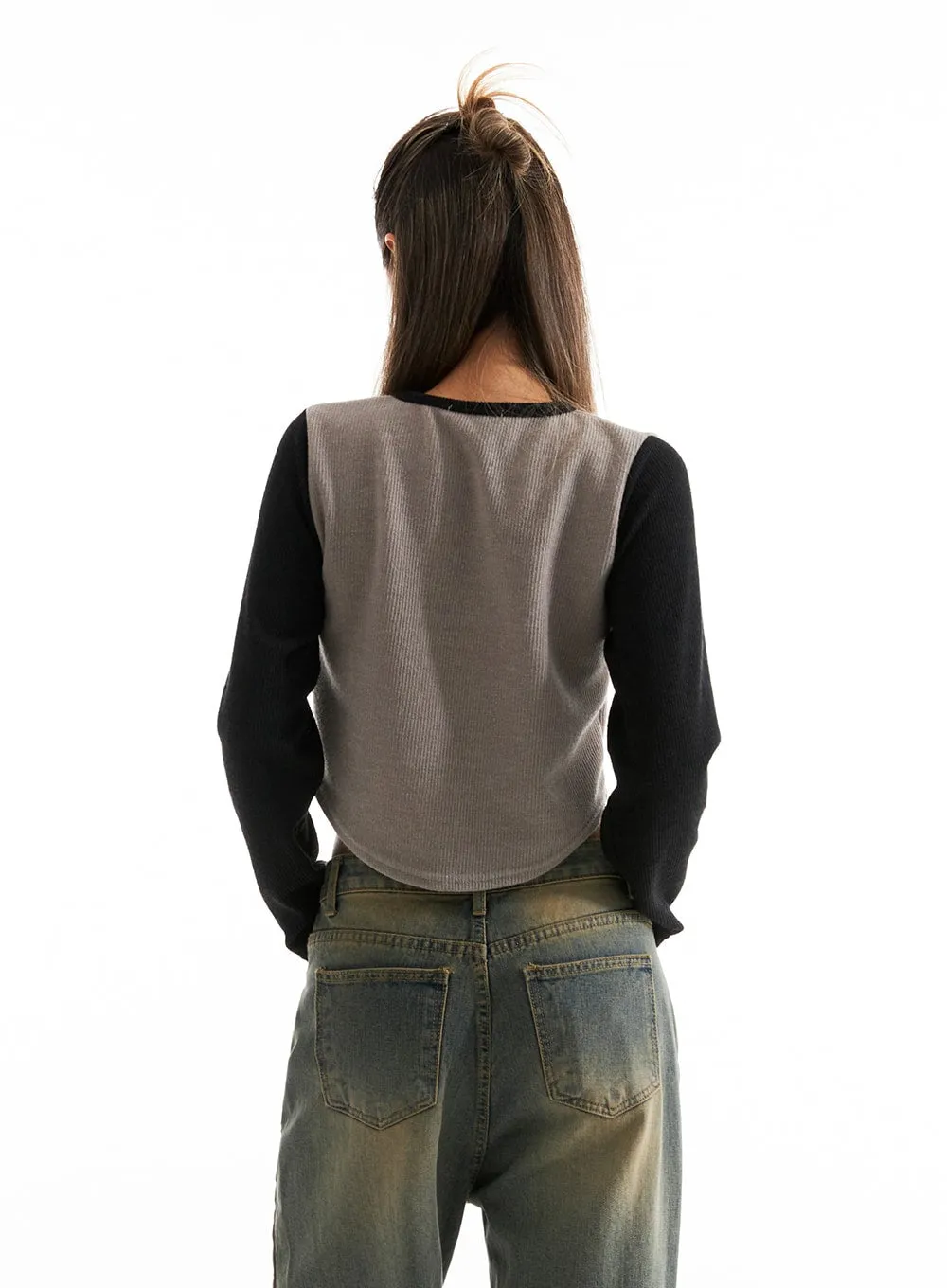 Graphic Long Sleeve Crop Top CO313 sold by Lewkin product image thumbnail 5