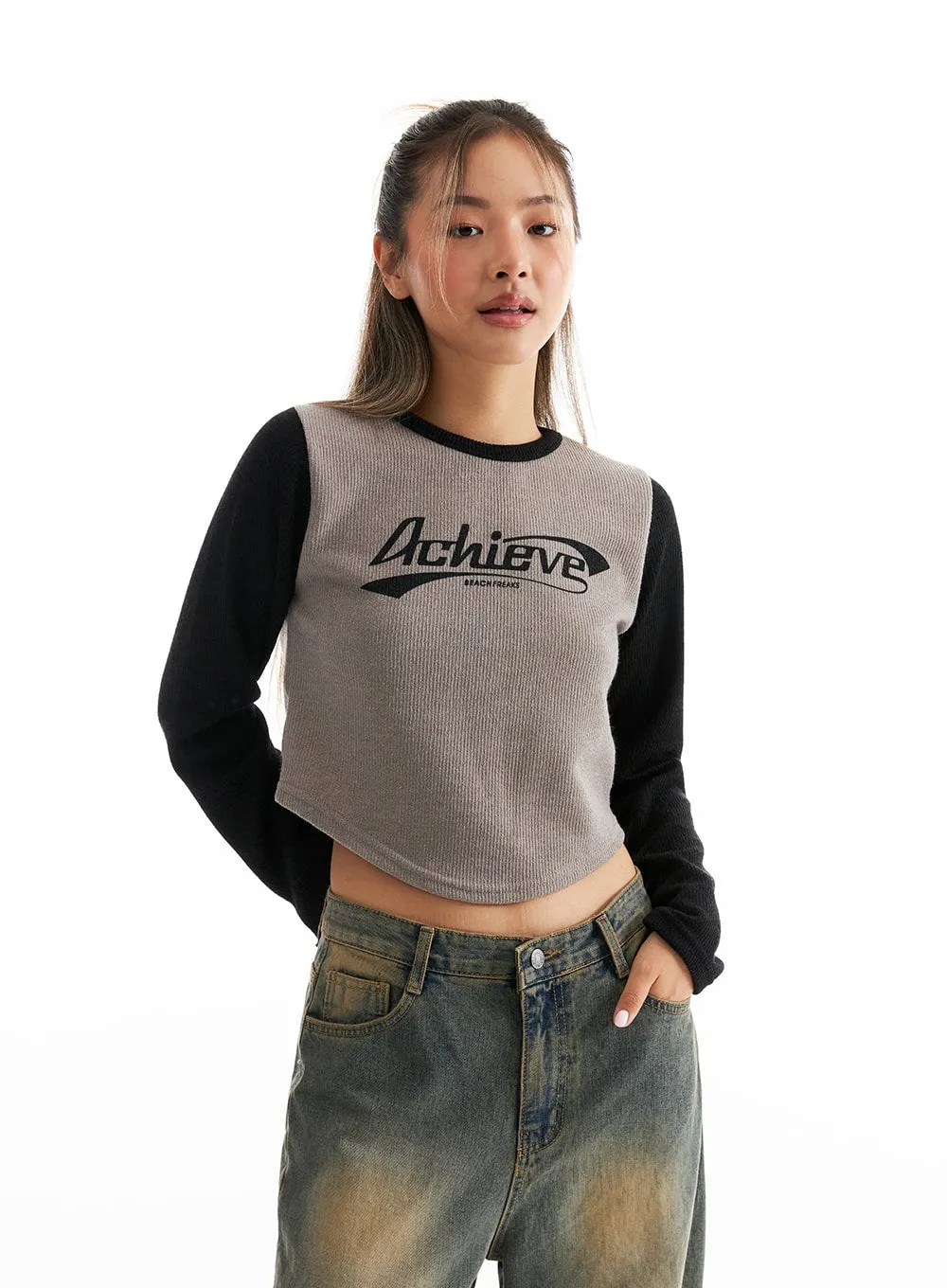 Graphic Long Sleeve Crop Top CO313 sold by Lewkin product image thumbnail 4