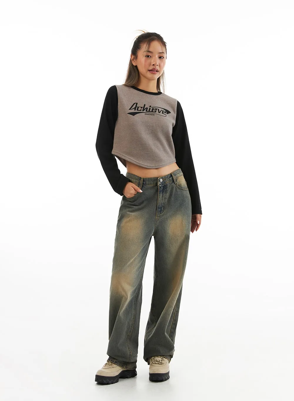 Graphic Long Sleeve Crop Top CO313 sold by Lewkin product image thumbnail 2