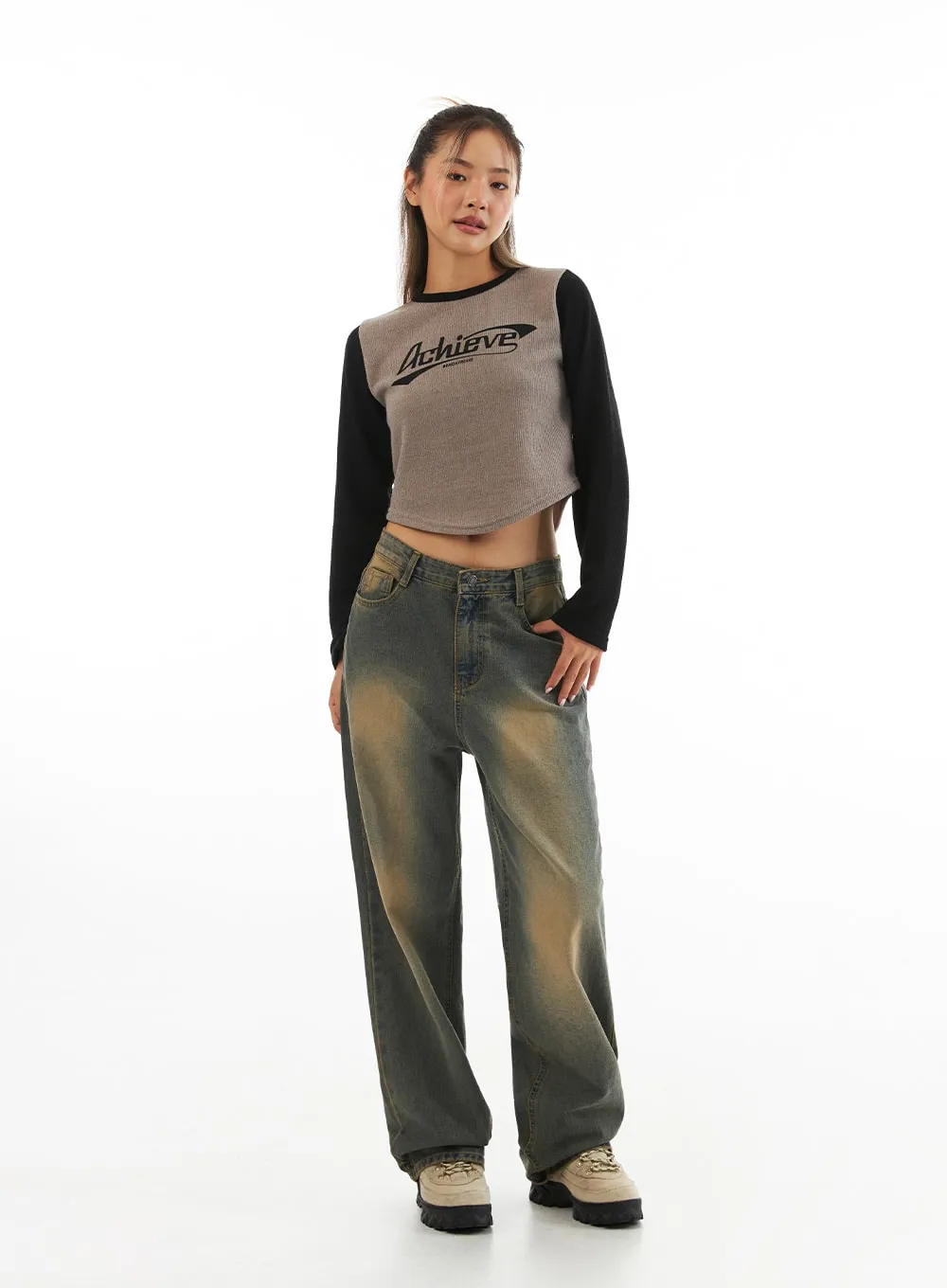 Graphic Long Sleeve Crop Top CO313 sold by Lewkin product image thumbnail 3