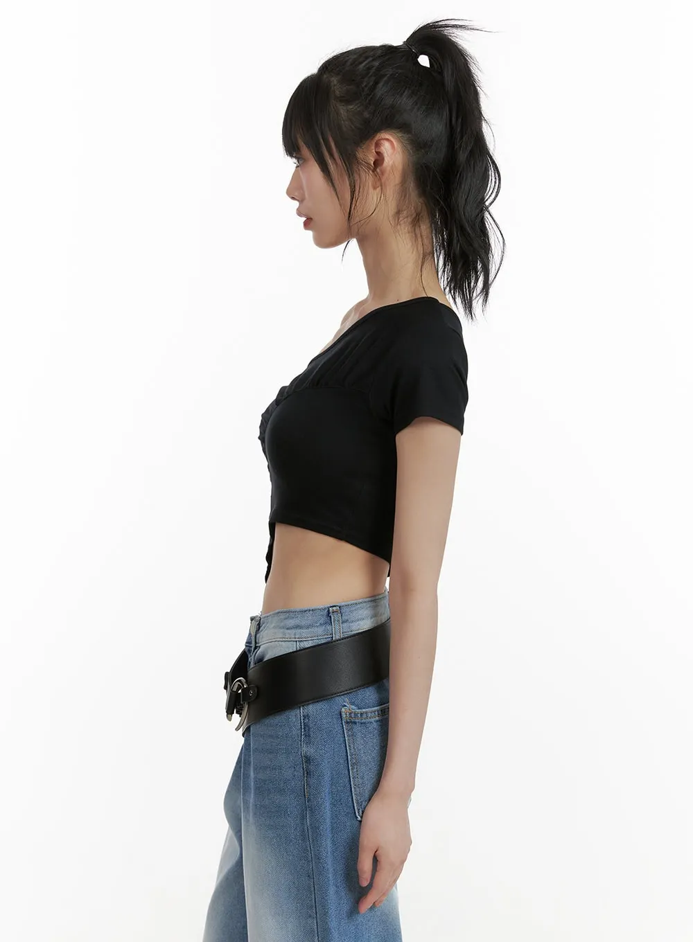 One-Shoulder Shirred Crop Top CU410 sold by Lewkin product image thumbnail 4
