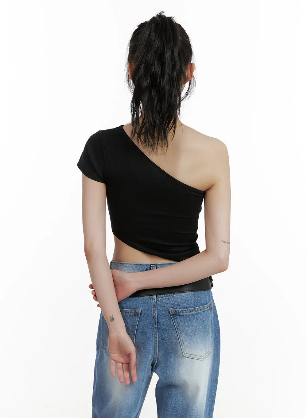 One-Shoulder Shirred Crop Top CU410 sold by Lewkin product image thumbnail 5
