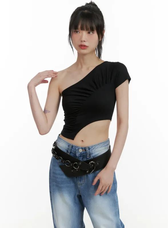 One-Shoulder Shirred Crop Top CU410 sold by Lewkin