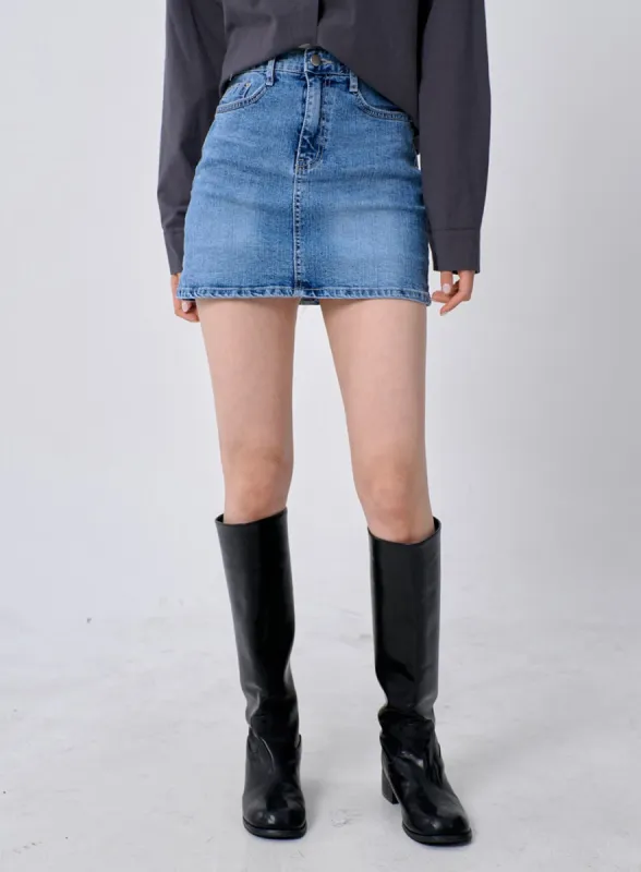 Blue Denim Mini Skirt OM329 sold by Lewkin