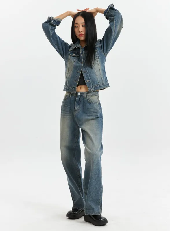 Mid-Waist Washed Straight Leg Jeans CD320 sold by Lewkin