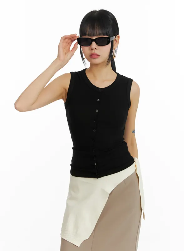 Solid Button Tank Top IM414 sold by Lewkin